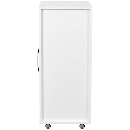 3-Tier Freestanding Pull-Out Door Mobile Bookcase Multi-Grid Storage Cabinet with Universal Wheels