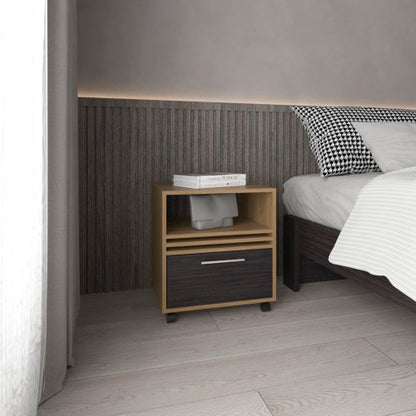 Natural Oak & Black Rolling Nightstand