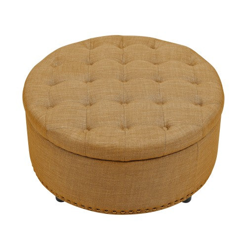 Linen Tufted Storage Ottoman with Nailhead Trim, Multiuse Footrest & Accent Stool for Bedroom Living Room Nursery