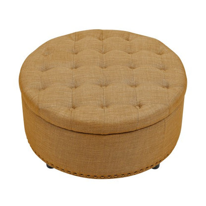 Linen Tufted Storage Ottoman with Nailhead Trim, Multiuse Footrest & Accent Stool for Bedroom Living Room Nursery