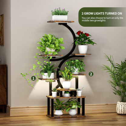 8 Tier Metal Plant Stand With 5 Full Spectrum Grow Lights 10 Level Dimmable Design