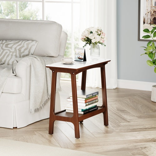 Retro Reddish Brown Slim Slate Side Table Nightstand