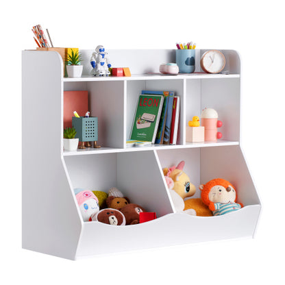 White 5-Cubby Wooden Kids Storage Cabinet Multi-Grid Toy Bookshelf Rounded Edge Safe Children Room Furniture