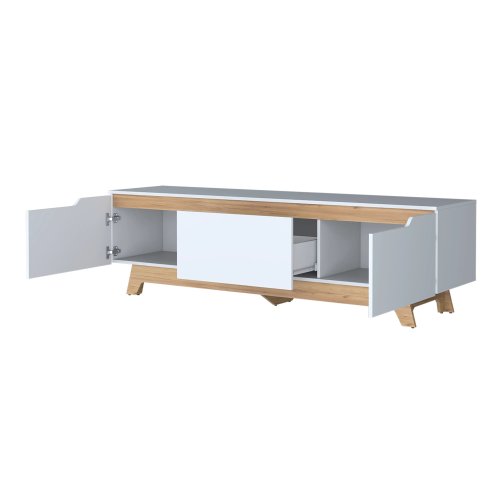 71.1 Inch White Two-Door Particleboard Entertainment Center with Single Drawer TV Stand