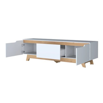 71.1 Inch White Two-Door Particleboard Entertainment Center with Single Drawer TV Stand