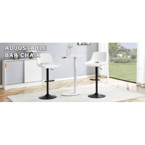 Modern Swivel Adjustable Bar Stools Set - 2 Pack, White PU Material, with Footrest, Holds Up to 250 lbs, Suitable for Home Bars and Kitchen Islands