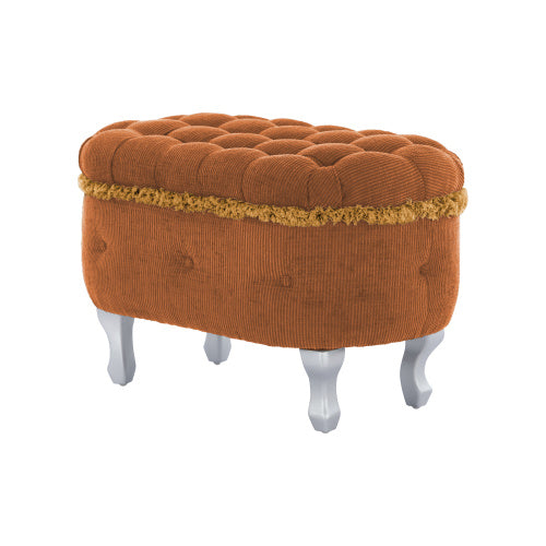 Orange Fringed Button Tufted Storage Ottoman Bench, 29.5 Inch Upholstered End of Bed Bench for Entryway Bedroom