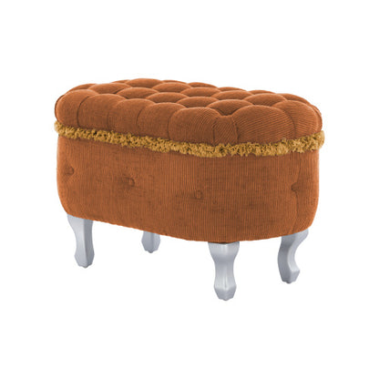 Orange Fringed Button Tufted Storage Ottoman Bench, 29.5 Inch Upholstered End of Bed Bench for Entryway Bedroom