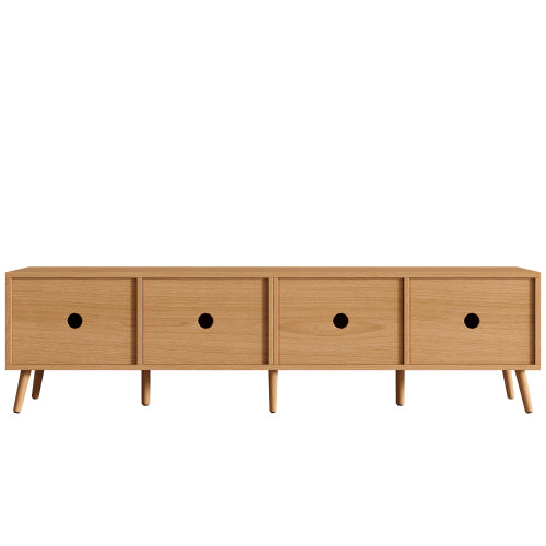 70.87 inch Natural Wood 4-Door PE Rattan TV Stand Media Console With Cable Holes For 80 inch TV