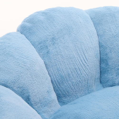 Blue Lotus-Shape Compression Bean Bag Sofa with Pull Ring, No Assembly