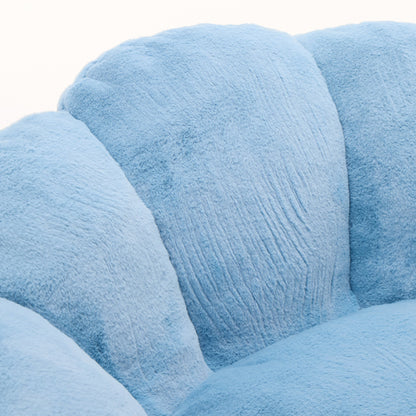 Blue Lotus-Shape Compression Bean Bag Sofa with Pull Ring, No Assembly