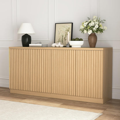 Buffet Cabinet with Storage, 62.60 inch Sideboard Cabinet with 4 Doors & Shelves, Wooden Kitchen Coffee Bar Credenza Storage for Living Room, Hallway Natural