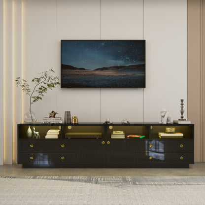 Black High Gloss TV Stand with LED Lights and Storage