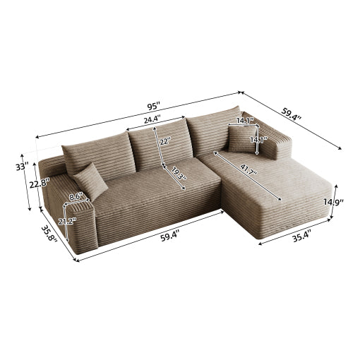95 inch  Camel Plush Corduroy U-Shape Cloud Modular Sectional Sofa, No Assembly