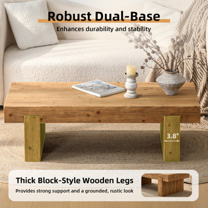 Rectangular Farmhouse Solid Wood Coffee Table, Low Profile Rustic Accent Table