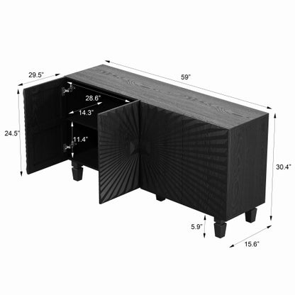 Modern Black Sideboard with 4 Sunburst Doors