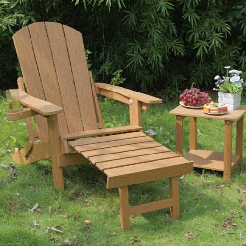 Lounge chair teak wood color, suitable for all seasons: Outdoor lounge chair, made of sturdy HIPS material, equipped with 304 stainless steel accessories.