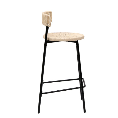Counter Stools Set of 2 Handwoven Paper Rope Bar Stools Boho Round Dining Pub Chairs for Kitchen (Black & Creamy White)