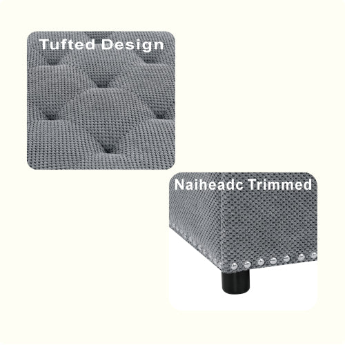 Storage Ottoman, Tufted Footstool, Nailhead Trim Ottoman, Square Storage Ottoman, Upholstered Coffee Table, Bedroom Storage, Living Room Accent, Light Gray Ottoman, Small Space Furniture, Home Decor.