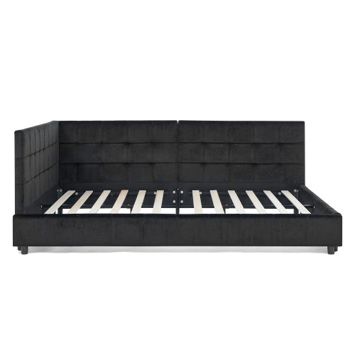 Full Size Upholstered Tufted  Bed Frame, Sofa Bed Frame with Comfortable Backrest and Armrests, Full Size Bed for Bedroom, Living Room,Velvet, Black(80.5inch *59inch *30.5inch )