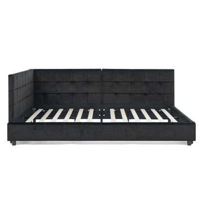 Full Size Upholstered Tufted  Bed Frame, Sofa Bed Frame with Comfortable Backrest and Armrests, Full Size Bed for Bedroom, Living Room,Velvet, Black(80.5inch *59inch *30.5inch )