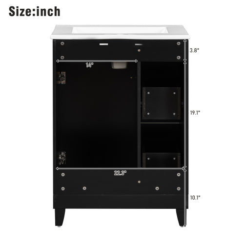 24-Inch Bathroom Vanity Cabinet with Ceramic Sink, 2 Drawers, 1 Door