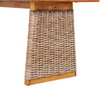 Outdoor 1pcs Acacia Wood Bench,Teak Finish+ Brown Wicker