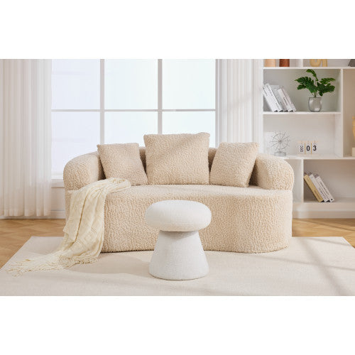White Mushroom Shaped Rotating Ottoman, 360¡ã Swivel Upholstered Foot Stool, 250 LBS Capacity for Entryway & Bedroom