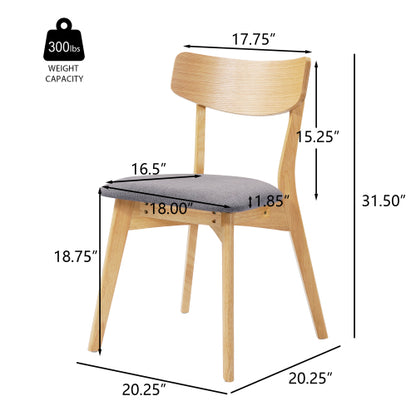 Mid-Century Upholstered Rubberwood Dining Chairs, Set of 2, Dark Gray/Natural