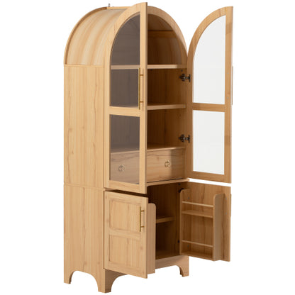 71 Inch Tall Arched Farmhouse Glass Door Kitchen Pantry Storage Cabinet