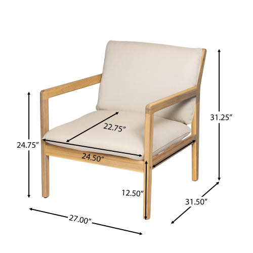 Outdoor Acacia Wood Armchair, Set of 2, Patio Club Chair with Cushions, Light Teak