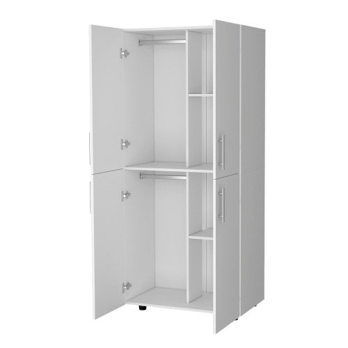 Armoire in melamine with 2 doors , 4 shelves and 2 clothes hanging bar