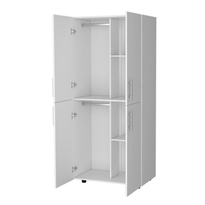 Armoire in melamine with 2 doors , 4 shelves and 2 clothes hanging bar