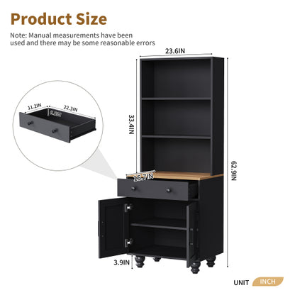 Black Farmhouse Tall Storage Cabinet With Gourd-Shaped Solid Wood Legs