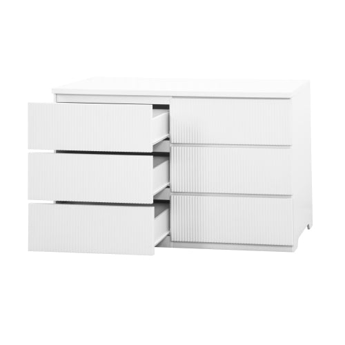 Modern White 6 Drawer Dresser, Wave Panel Drawer Fronts, Storage Cabinet, Versatile Chest of Drawers for Bedroom, Living Room - Sleek & Spacious Home Storage Solution