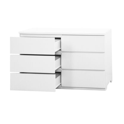 Modern White 6 Drawer Dresser, Wave Panel Drawer Fronts, Storage Cabinet, Versatile Chest of Drawers for Bedroom, Living Room - Sleek & Spacious Home Storage Solution
