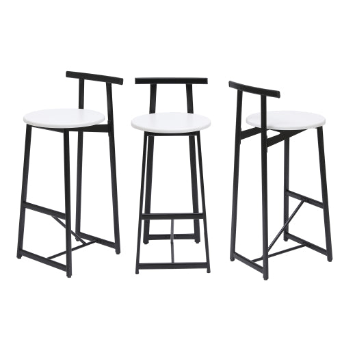 Bar Stools Kitchen Island Bar Chairs Set of 3 Metal Counter Barstools with Backrest for Dining Pub Room (Black & White)