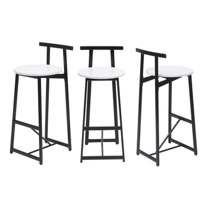 Bar Stools Kitchen Island Bar Chairs Set of 3 Metal Counter Barstools with Backrest for Dining Pub Room (Black & White)