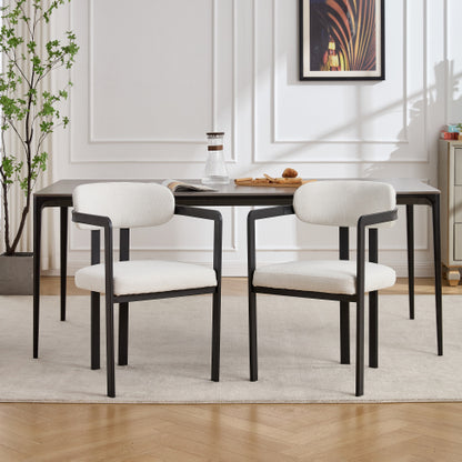Modern Boucle Dining Chairs Set of 2, Mid-Century Upholstered Kitchen Chairs with Black Metal Legs