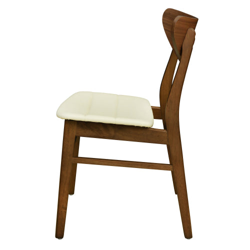 Set of 2 Mid-Century Rubberwood Dining Chairs, Splayed Leg Leather Seating Lightweight Side Chairs