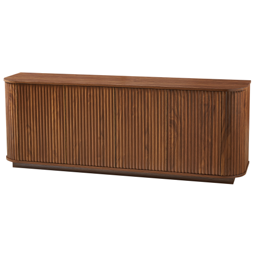 Walnut Wave Pattern Sideboard TV Stand 64 Inch Wide Storage Cabinet with Push to Open Doors