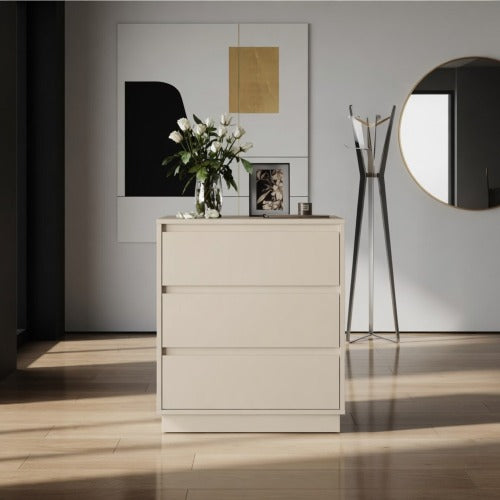 23.6inch Wide 3 Drawer Modern Nightstand, Beige Storage Bedside Table with Soft Close Drawers