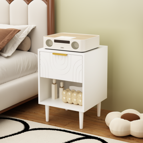22.83'' H Modern White Nightstand with One Drawer and Open Shelf, Gold - Accented Handle, Ideal for Bedroom Decor