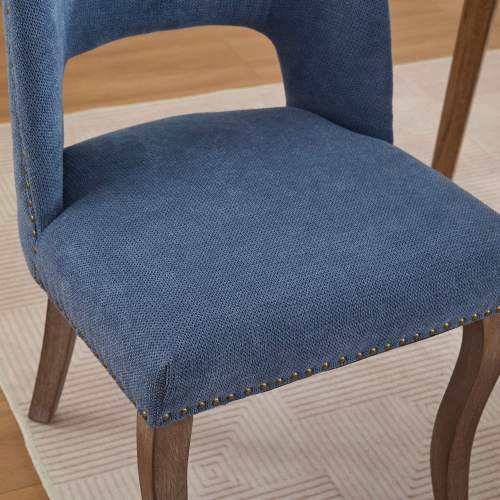 Wooden Dining Chairs Set of 2, Fabric Upholstered Dining Room Chairs with Hollow-Out Back Design, Blue
