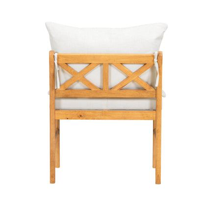 Rattan Back Rubberwood Dining Chairs with Fabric Seats, Set of 2, Natural/White