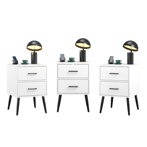 2-Drawer Nightstand with Metal Legs and Metal Handles, Modern White Bedside Table, Small End Table for Bedroom, Living Room or Apartment