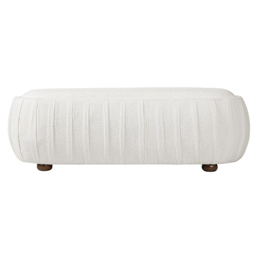 Oval Boucle Upholstered Ottoman with Rubberwood Legs, 300+ LBS Vintage Multifunctional Footrest Stool