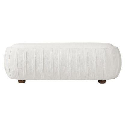 Oval Boucle Upholstered Ottoman with Rubberwood Legs, 300+ LBS Vintage Multifunctional Footrest Stool