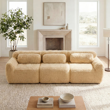 114 inch  Light-Khaki Plush Modular Sectional Sofa, Buckle Connection, No Assembly