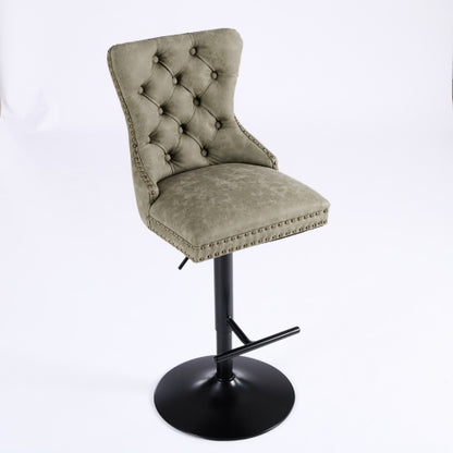 Furniture,Aged and Retro PU Swivel Barstools Adjusatble Seat Height from 26-33 Inch, Modern Bar Stools with Backs Comfortable Tufted for Home Pub and Kitchen Island (Olive Green,Set of 2)